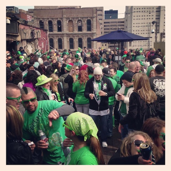 The rooftop patio of the Velvet Dog on St. Patrick's Day
